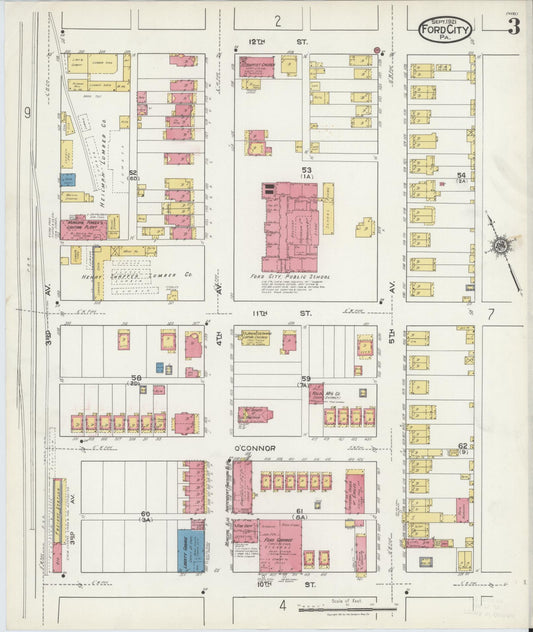 Sanborn Fire Insurance Map from Ford City, Armstrong County, Pennsylvania (1921), Sheet #0003 - Historic Sanborn Fire Insurance Map Print, vintage old map wall art, antique decor, genealogy gift, Pennsylvania Pennsylvania map