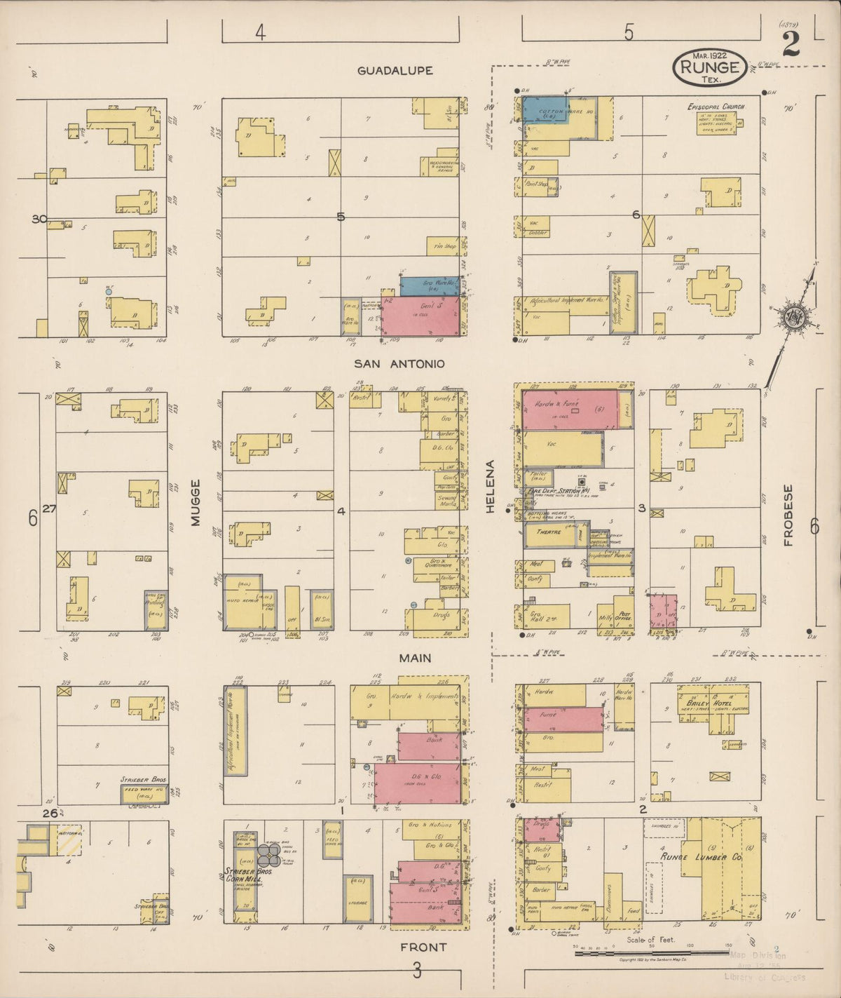 Sanborn Fire Insurance Map from Runge, Karnes County, Texas (1922), Sheet #0002 - Historic Sanborn Fire Insurance Map Print, vintage old map wall art, antique decor, genealogy gift, Texas Texas map