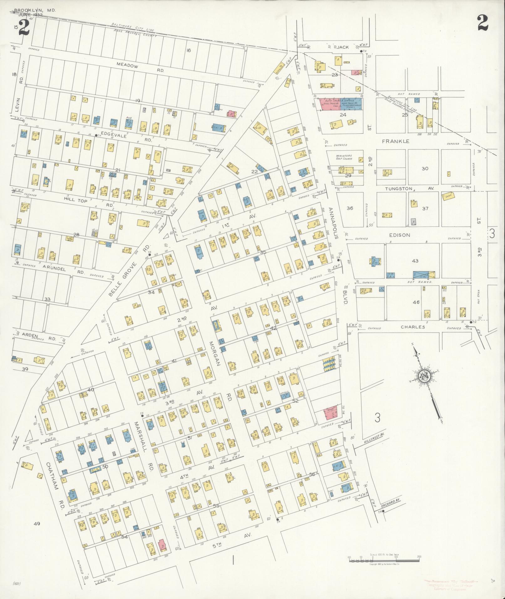 Anne Arundel, Maryland - 1932 - Sanborn Fire Insurance Map, Sheet #0002 - Historic Sanborn Fire Insurance Map Print, Anne Arundel Maryland 1932 0002 vintage old map wall art