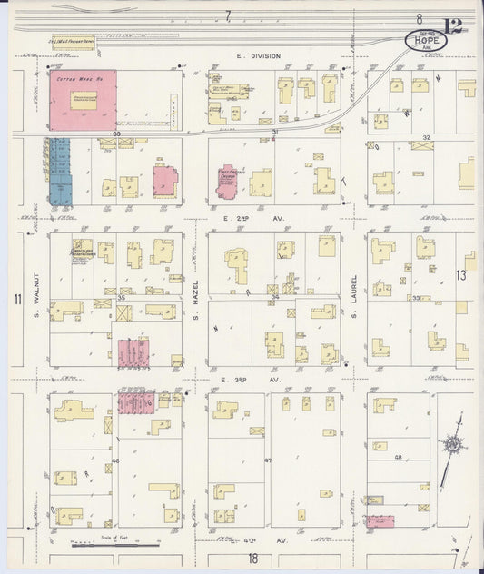 Sanborn Fire Insurance Map from Hope, Hempstead County, Arkansas (1913), Sheet #0012 - Historic Sanborn Fire Insurance Map Print, vintage old map wall art, antique decor, genealogy gift, Arkansas Arkansas map