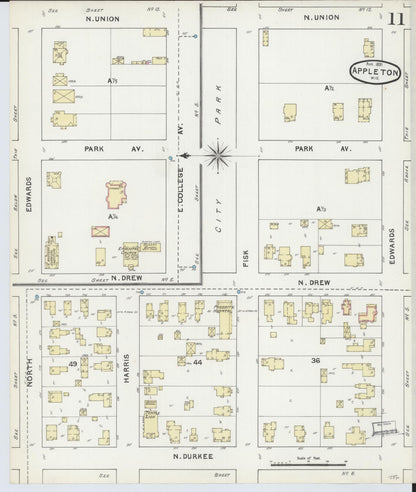 Sanborn Fire Insurance Map from Appleton, Outagamie County, Wisconsin (1891), Sheet #0011 - Complete Map Set gallery image, historic Sanborn map, vintage wall art, Wisconsin Wisconsin