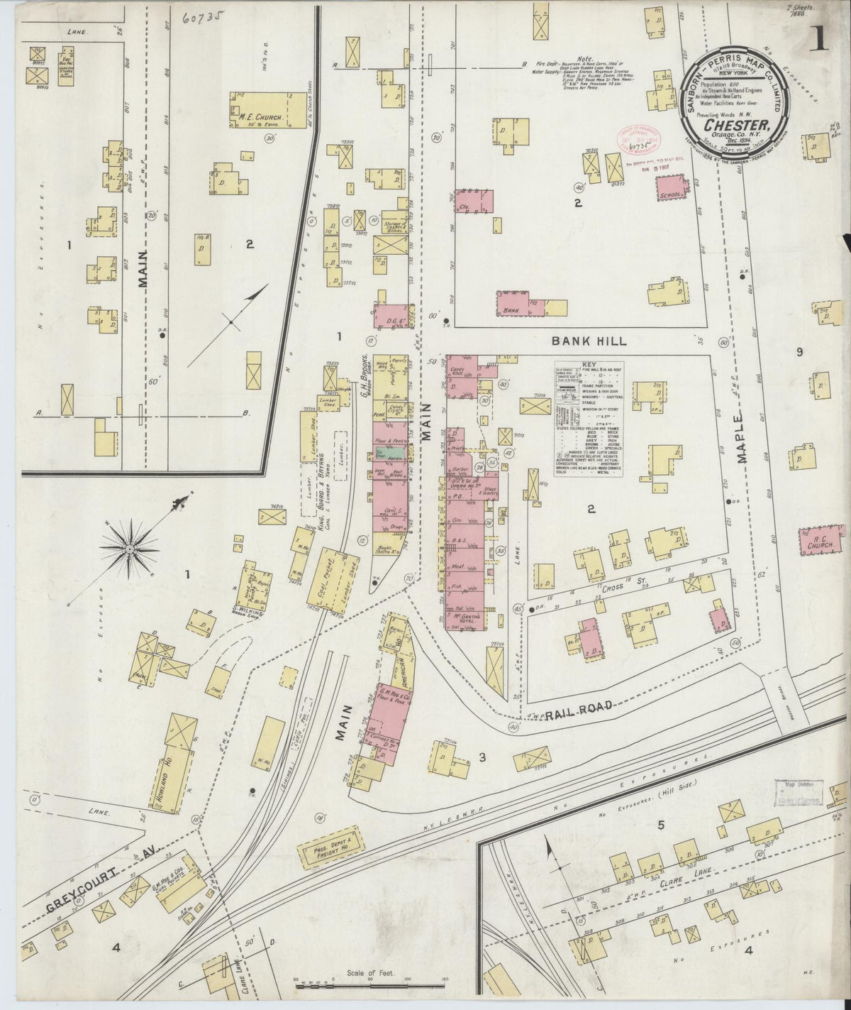 Sanborn Fire Insurance Map from Chester, Orange County, New York (1894), Sheet #0001 - Historic Sanborn Fire Insurance Map Print, vintage old map wall art, antique decor, genealogy gift, New York New York map