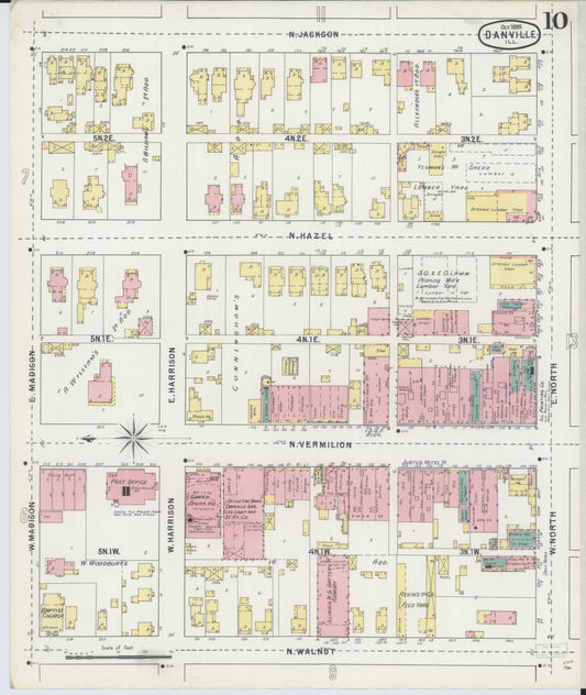 Sanborn Fire Insurance Map from Danville, Vermilion County, Illinois (1895), Sheet #0010 - Historic Sanborn Fire Insurance Map Print, vintage old map wall art, antique decor, genealogy gift, Illinois Illinois map