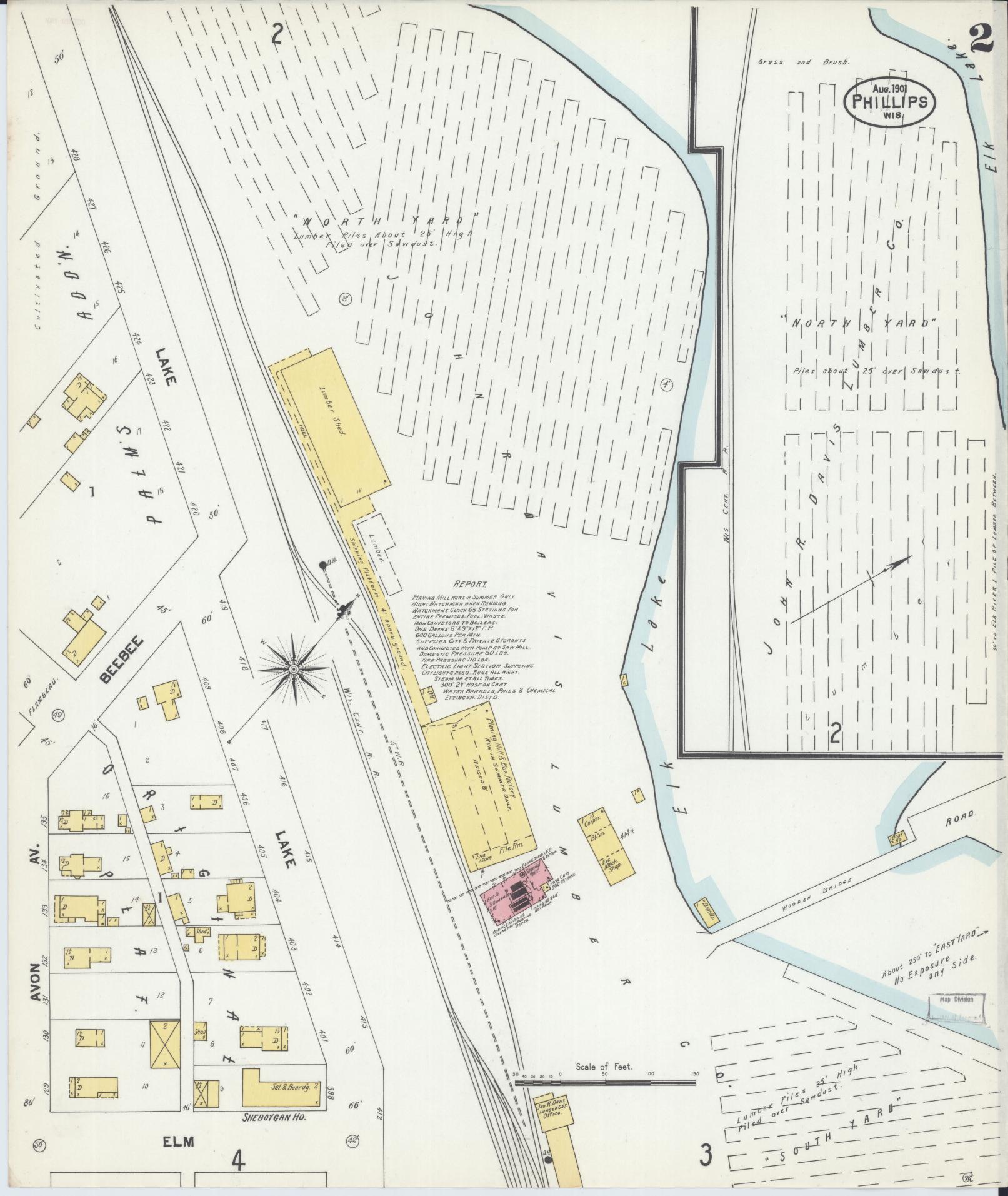 Sanborn Fire Insurance Map from Phillips, Price County, Wisconsin (1901), Sheet #0002 - Complete Map Set gallery image, historic Sanborn map, vintage wall art, Wisconsin Wisconsin