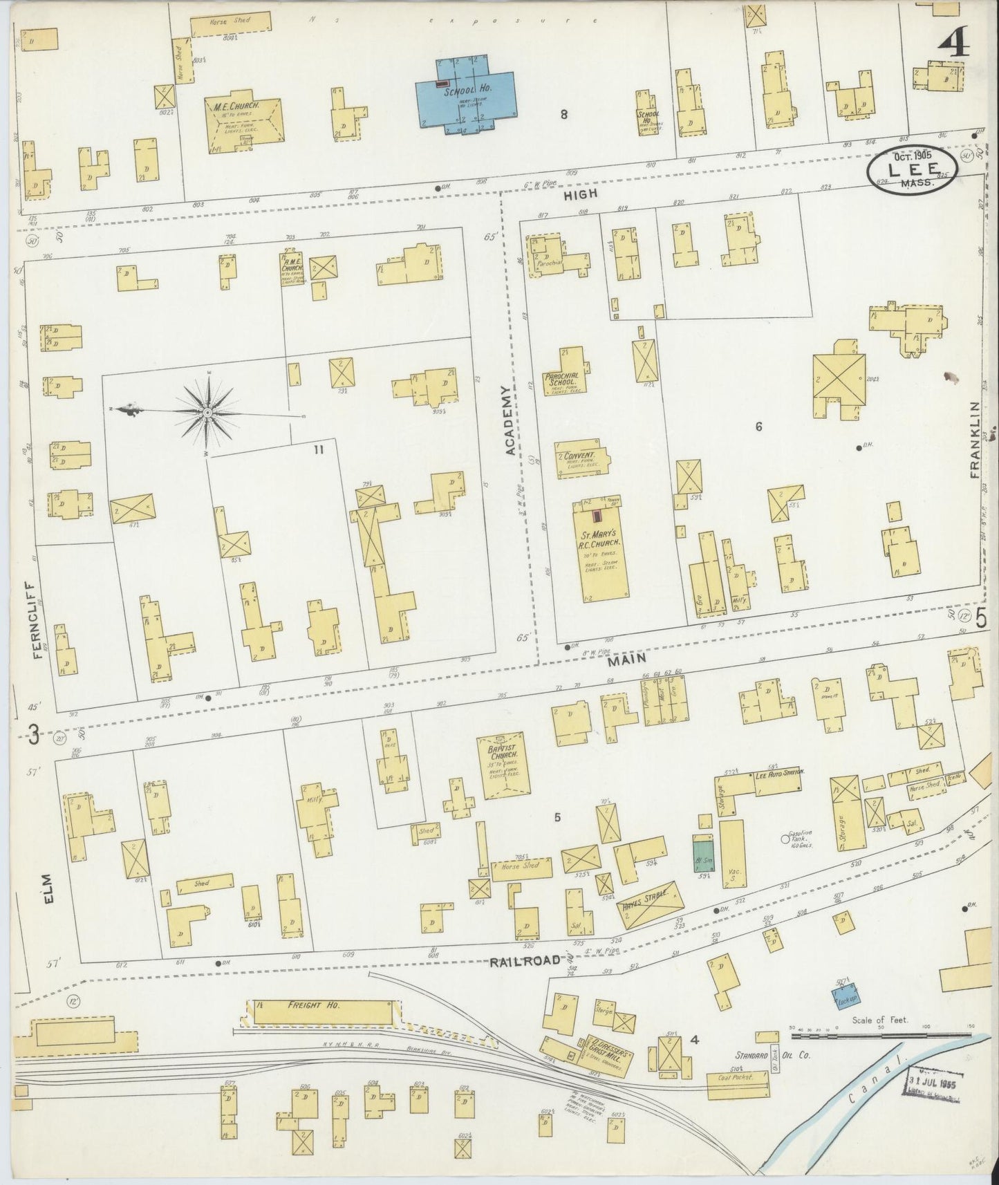Sanborn Fire Insurance Map from Lee, Berkshire County, Massachusetts (1905), Sheet #0004 - Complete Map Set gallery image, historic Sanborn map, vintage wall art, Massachusetts Massachusetts