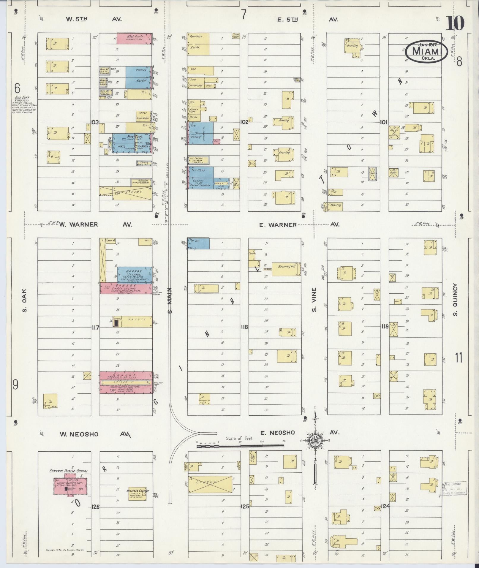 Sanborn Fire Insurance Map from Miami, Ottawa County, Oklahoma (1917), Sheet #0010 - Historic Sanborn Fire Insurance Map Print, vintage old map wall art, antique decor, genealogy gift, Oklahoma Oklahoma map