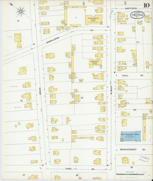 Sanborn Fire Insurance Map from Freehold, Monmouth County, New Jersey (1901), Sheet #0010 - Historic Sanborn Fire Insurance Map Print, vintage old map wall art, antique decor, genealogy gift, New Jersey New Jersey map