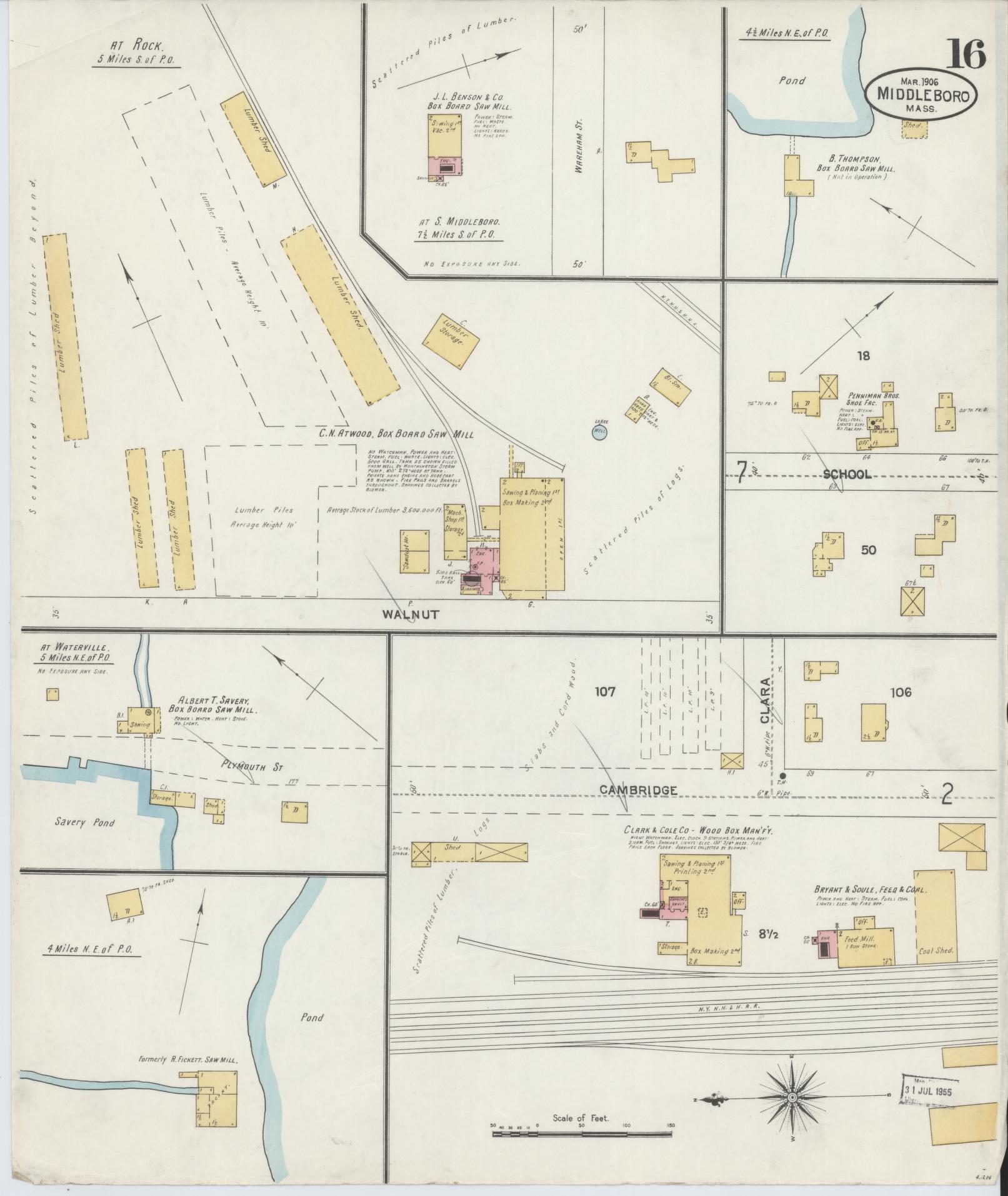Sanborn Fire Insurance Map from Middleboro, Plymouth County, Massachusetts (1906), Sheet #0016 - Complete Map Set gallery image, historic Sanborn map, vintage wall art, Massachusetts Massachusetts