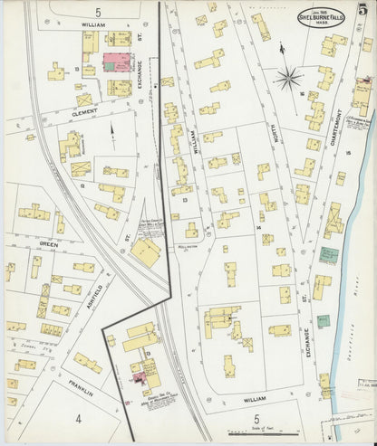 Sanborn Fire Insurance Map from Shelburne Falls, Franklin County, Massachusetts (1905), Sheet #0005 - Historic Sanborn Fire Insurance Map Print, vintage old map wall art, antique decor, genealogy gift, Massachusetts Massachusetts map