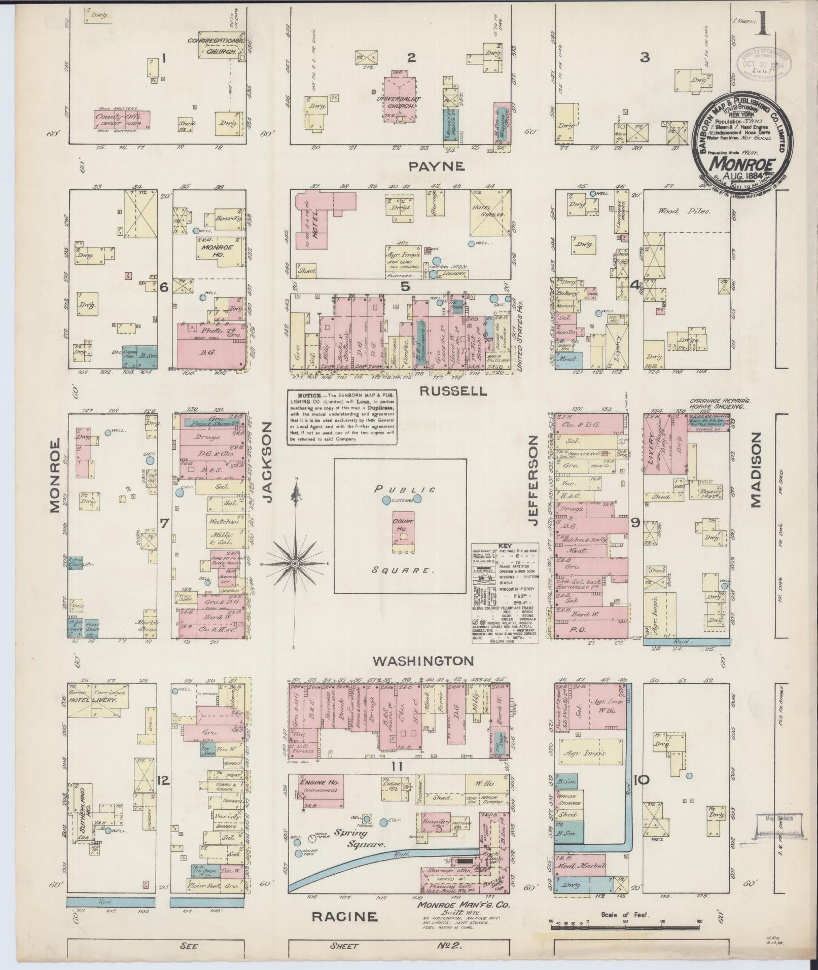 Monroe, Green County, Wisconsin (1884) – Sanborn Fire Insurance Map – Map View