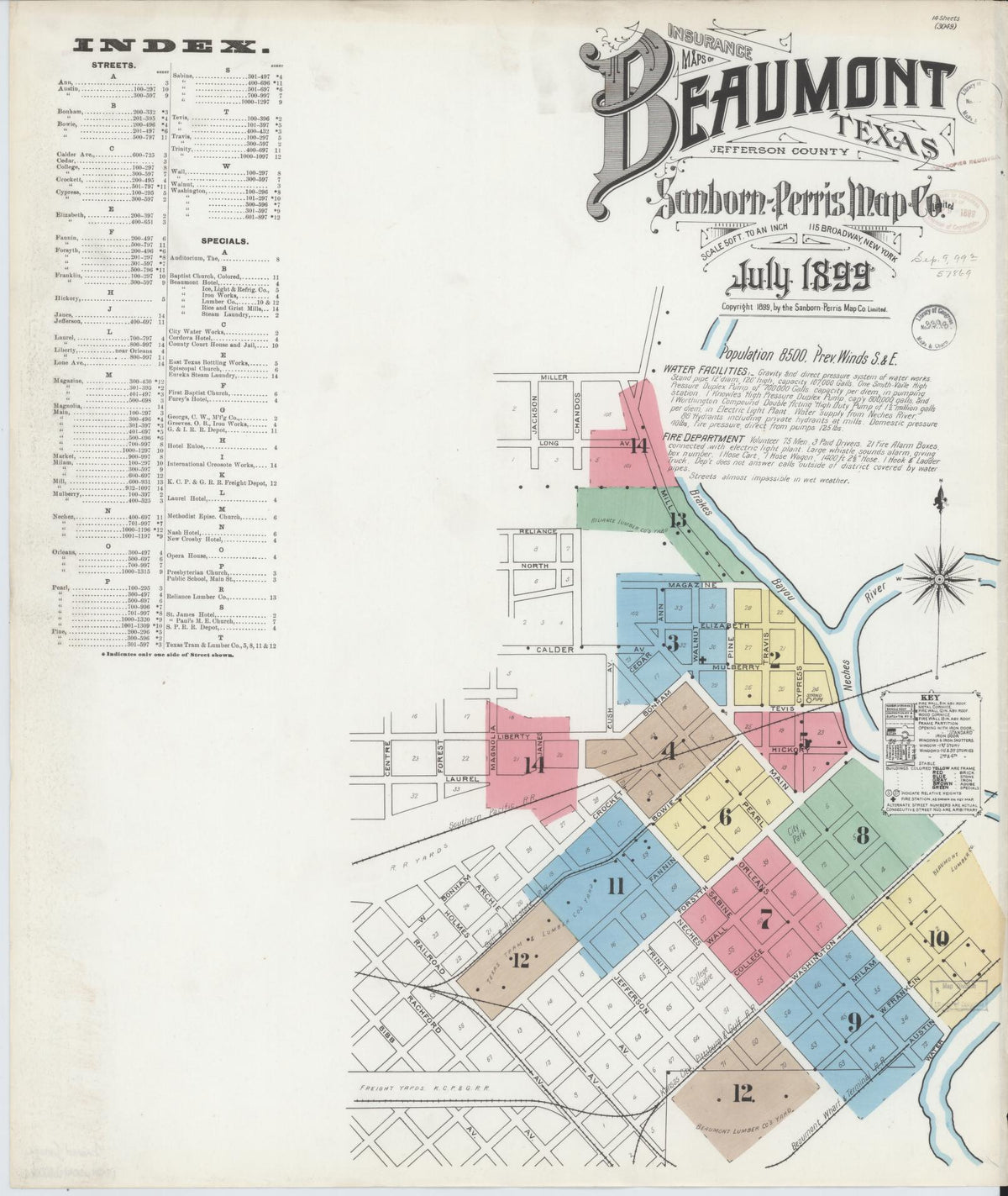 Sanborn Fire Insurance Map from Beaumont, Jefferson County, Texas (1899), Sheet #0001 - Complete Map Set gallery image, historic Sanborn map, vintage wall art, Texas Texas