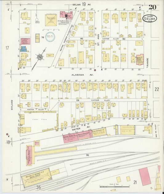 Sanborn Fire Insurance Map from Selma, Dallas County, Alabama (1913), Sheet #0020 - Historic Sanborn Fire Insurance Map Print, vintage old map wall art, antique decor, genealogy gift, Alabama Alabama map