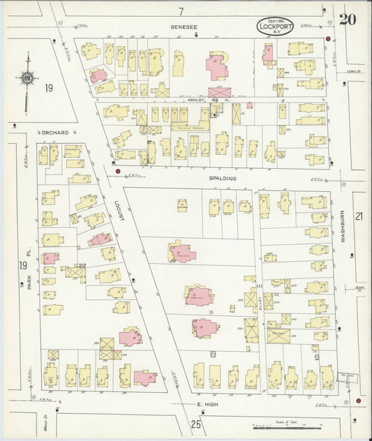 Sanborn Fire Insurance Map from Lockport, Niagara County, New York (1914), Sheet #0020 - Historic Sanborn Fire Insurance Map Print, vintage old map wall art, antique decor, genealogy gift, New York New York map