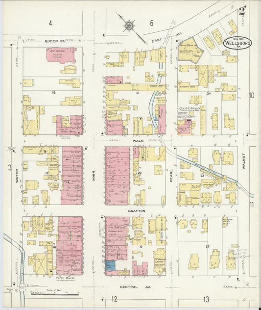 Sanborn Fire Insurance Map from Wellsboro, Tioga County, Pennsylvania (1910), Sheet #0002 - Historic Sanborn Fire Insurance Map Print, vintage old map wall art, antique decor, genealogy gift, Pennsylvania Pennsylvania map