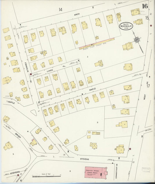 Sanborn Fire Insurance Map from Norwalk, Fairfield County, Connecticut (1912), Sheet #0016 - Historic Sanborn Fire Insurance Map Print, vintage old map wall art, antique decor, genealogy gift, Connecticut Connecticut map