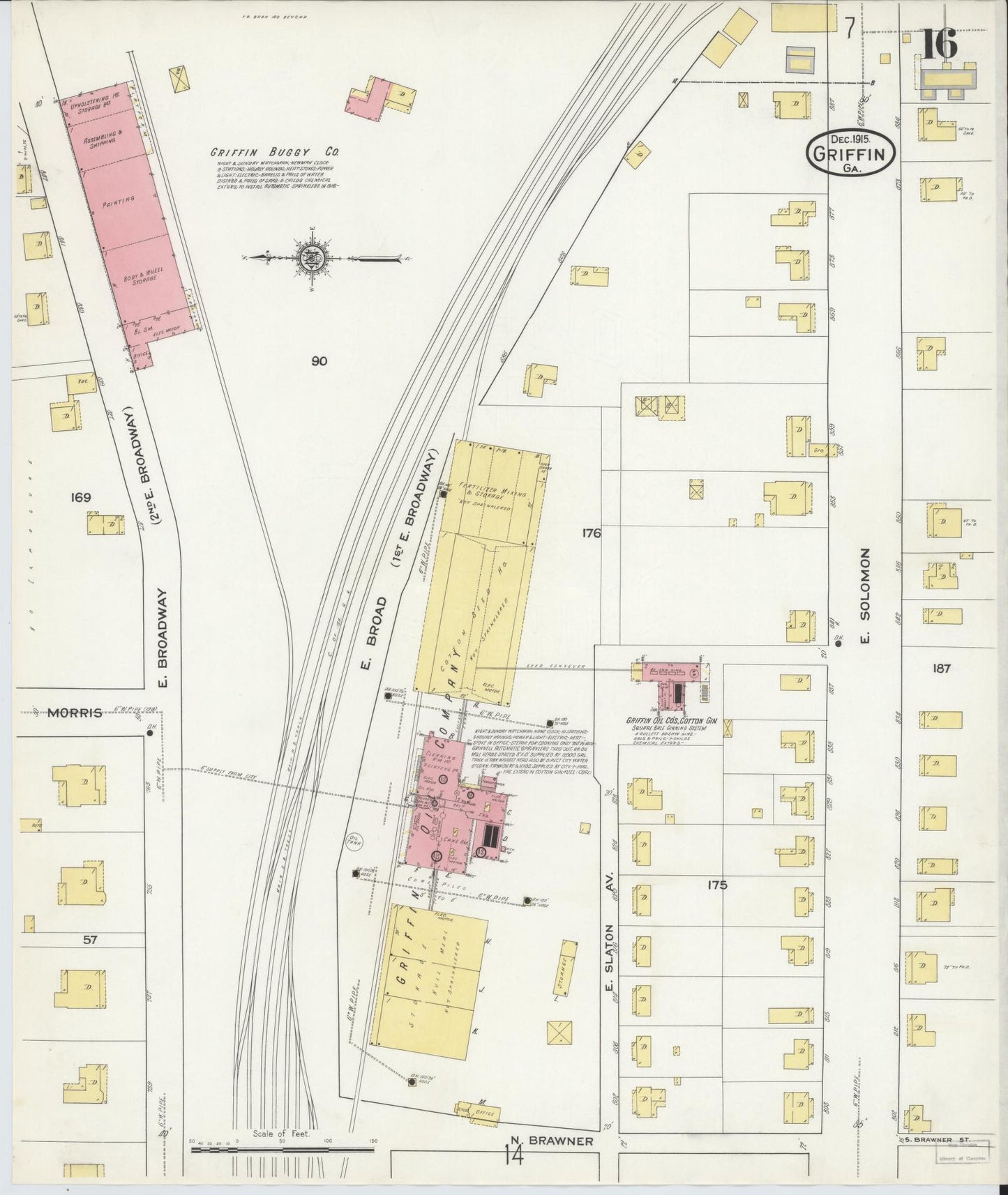 Sanborn Fire Insurance Map from Griffin, Spalding County, Georgia (1915), Sheet #0016 - Complete Map Set gallery image, historic Sanborn map, vintage wall art, Georgia Georgia