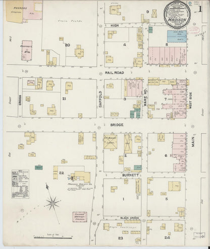 Sanborn Fire Insurance Map from Madison, Morgan County, Georgia (1890), Sheet #0001 - Complete Map Set gallery image, historic Sanborn map, vintage wall art, Georgia Georgia