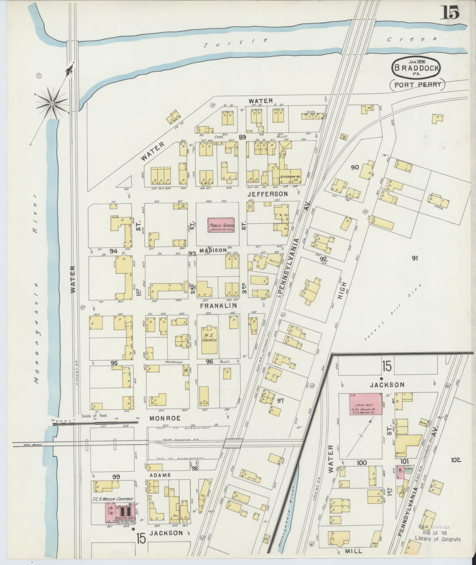Sanborn Fire Insurance Map from Braddock, Allegheny County, Pennsylvania (1896), Sheet #0015 - Historic Sanborn Fire Insurance Map Print, vintage old map wall art, antique decor, genealogy gift, Pennsylvania Pennsylvania map