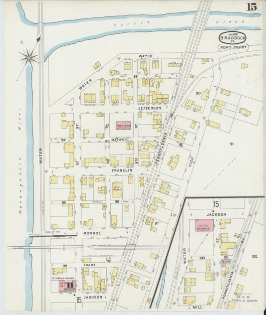 Sanborn Fire Insurance Map from Braddock, Allegheny County, Pennsylvania (1896), Sheet #0015 - Historic Sanborn Fire Insurance Map Print, vintage old map wall art, antique decor, genealogy gift, Pennsylvania Pennsylvania map