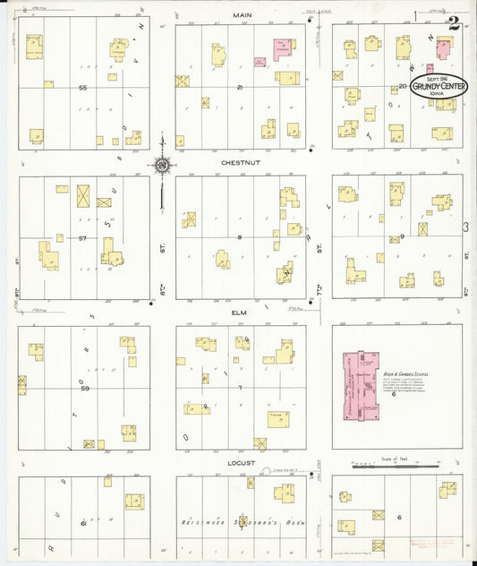 Sanborn Fire Insurance Map from Grundy Center, Grundy County, Iowa (1916), Sheet #0002 - Historic Sanborn Fire Insurance Map Print, vintage old map wall art