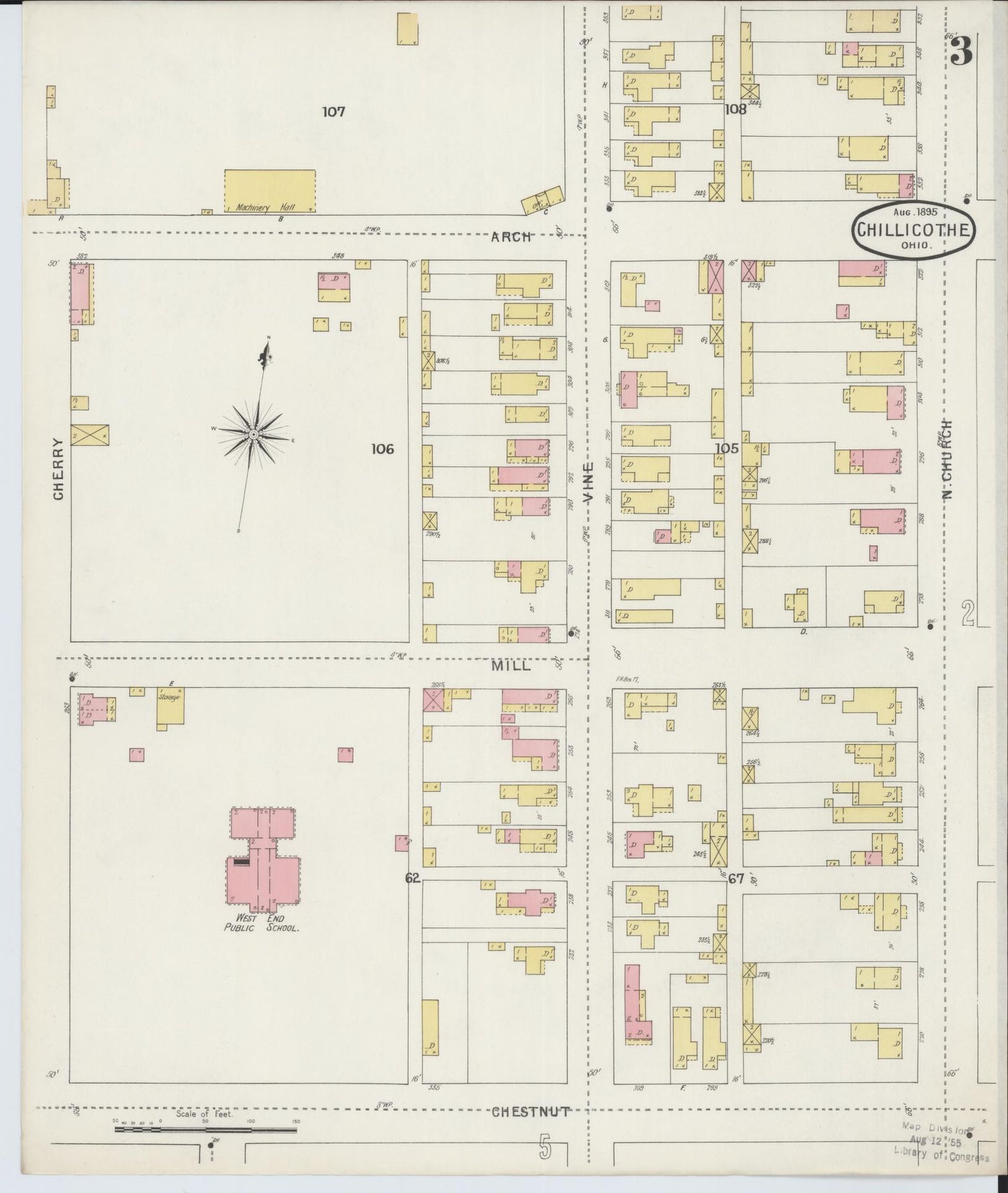 Sanborn Fire Insurance Map from Chillicothe, Ross County, Ohio (1895), Sheet #0003 - Historic Sanborn Fire Insurance Map Print, vintage old map wall art, antique decor, genealogy gift, Ohio Ohio map