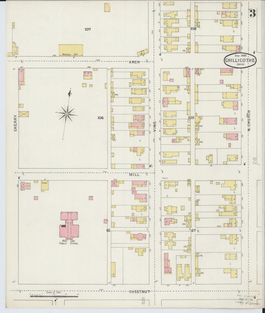 Sanborn Fire Insurance Map from Chillicothe, Ross County, Ohio (1895), Sheet #0003 - Historic Sanborn Fire Insurance Map Print, vintage old map wall art, antique decor, genealogy gift, Ohio Ohio map