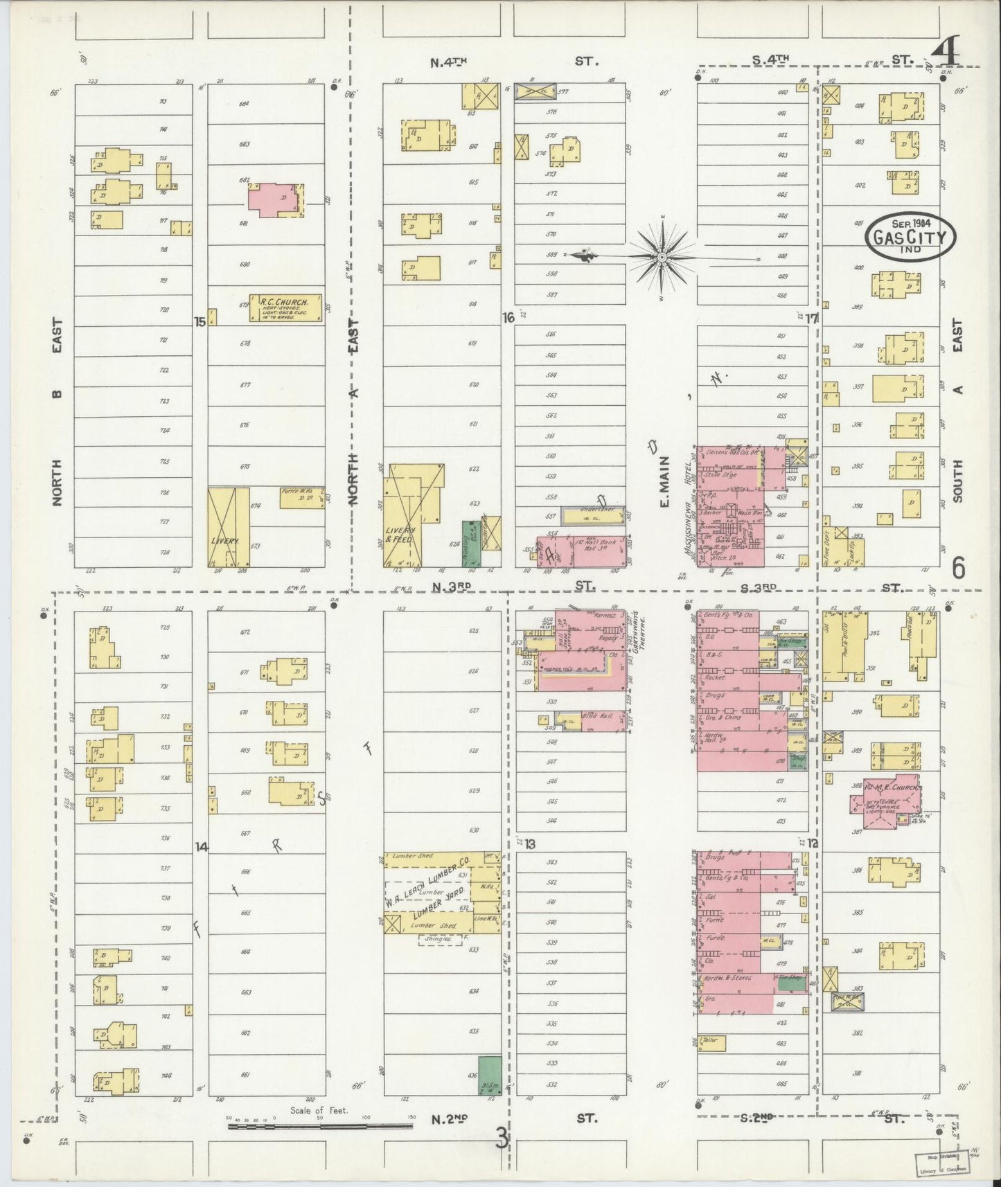 Sanborn Fire Insurance Map from Gas City, Grant County, Indiana (1904), Sheet #0004 - Complete Map Set gallery image, historic Sanborn map, vintage wall art, Indiana Indiana