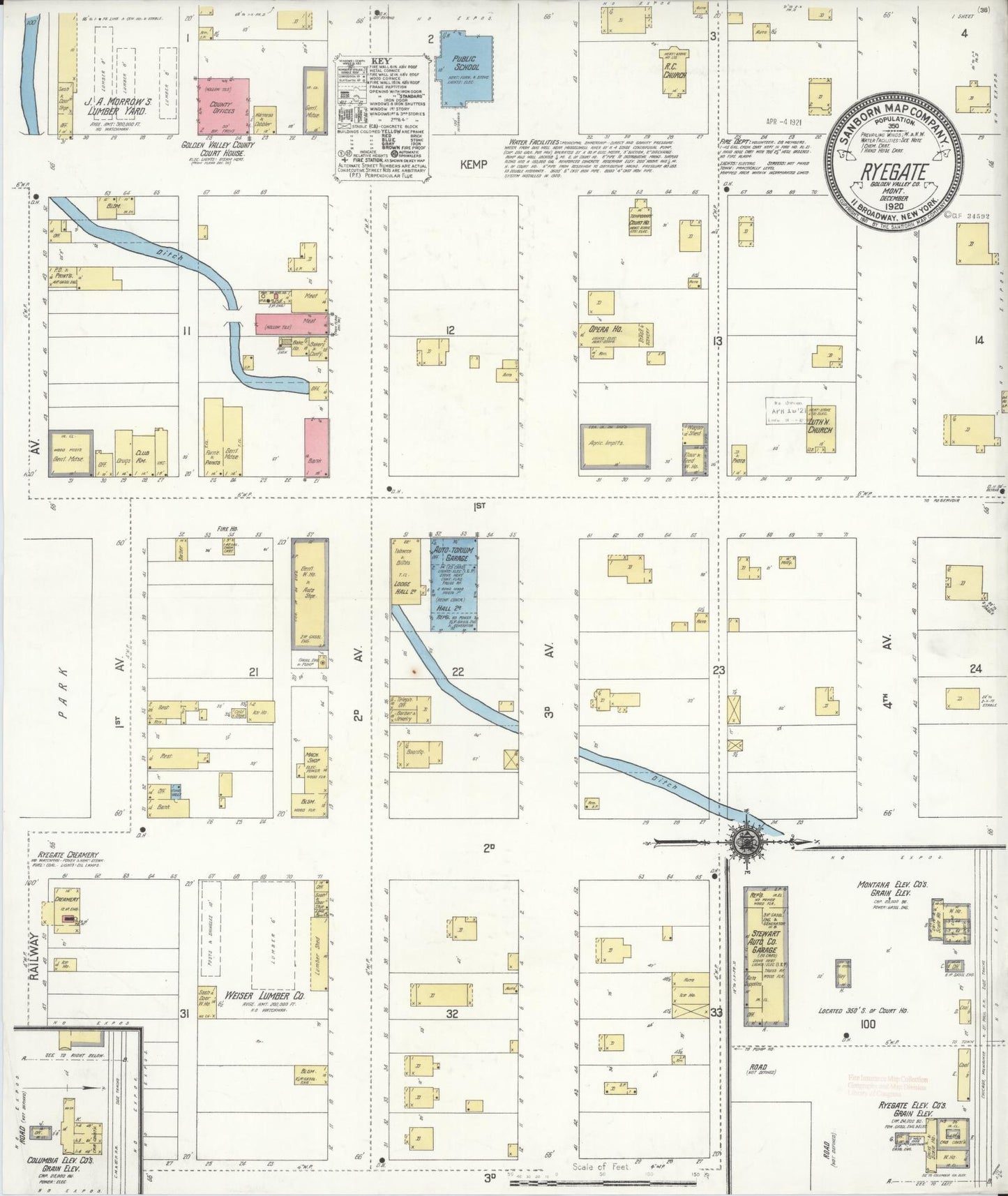 Sanborn Fire Insurance Map from Ryegate, Golden Valley County, Montana (1920), Sheet #0001 - Historic Sanborn Fire Insurance Map Print, vintage old map wall art, antique decor, genealogy gift, Montana Montana map