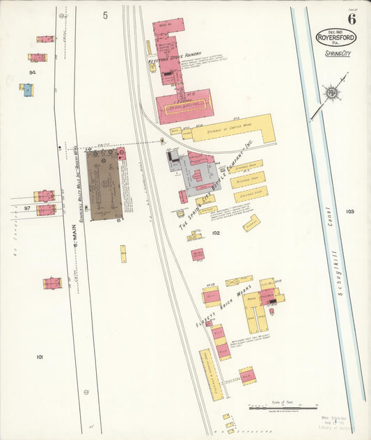 Sanborn Fire Insurance Map from Royersford, Montgomery County, Pennsylvania (1921), Sheet #0006 - Historic Sanborn Fire Insurance Map Print, vintage old map wall art, antique decor, genealogy gift, Pennsylvania Pennsylvania map