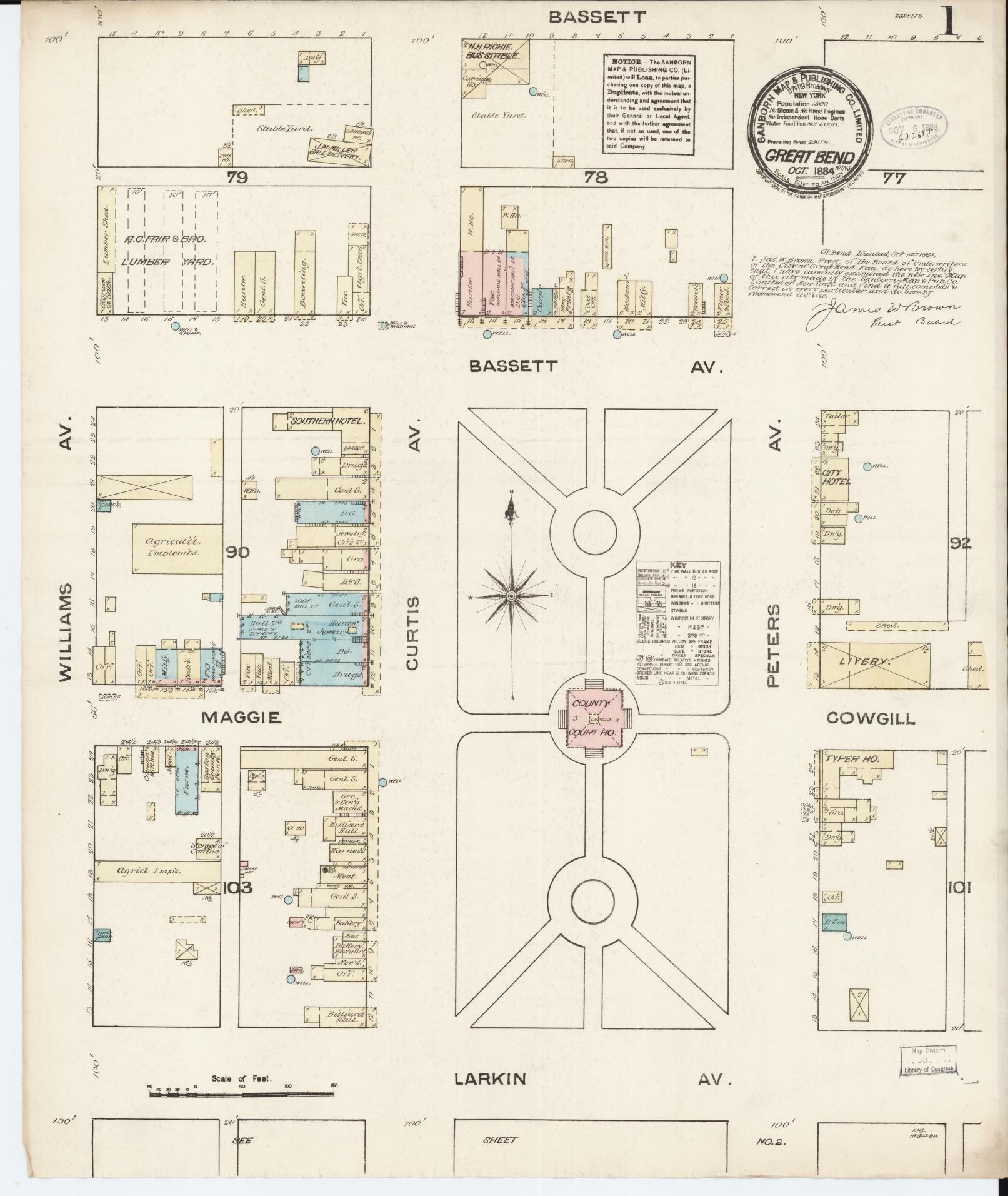 Sanborn Fire Insurance Map from Great Bend, Barton County, Kansas. (1884) – Historic Sanborn Fire Insurance Map Print