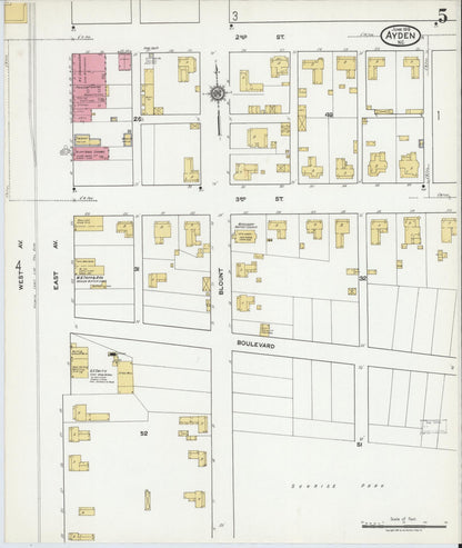 Sanborn Fire Insurance Map from Ayden, Pitt County, North Carolina (1919), Sheet #0005 - Historic Sanborn Fire Insurance Map Print, vintage old map wall art, antique decor, genealogy gift, North Carolina North Carolina map