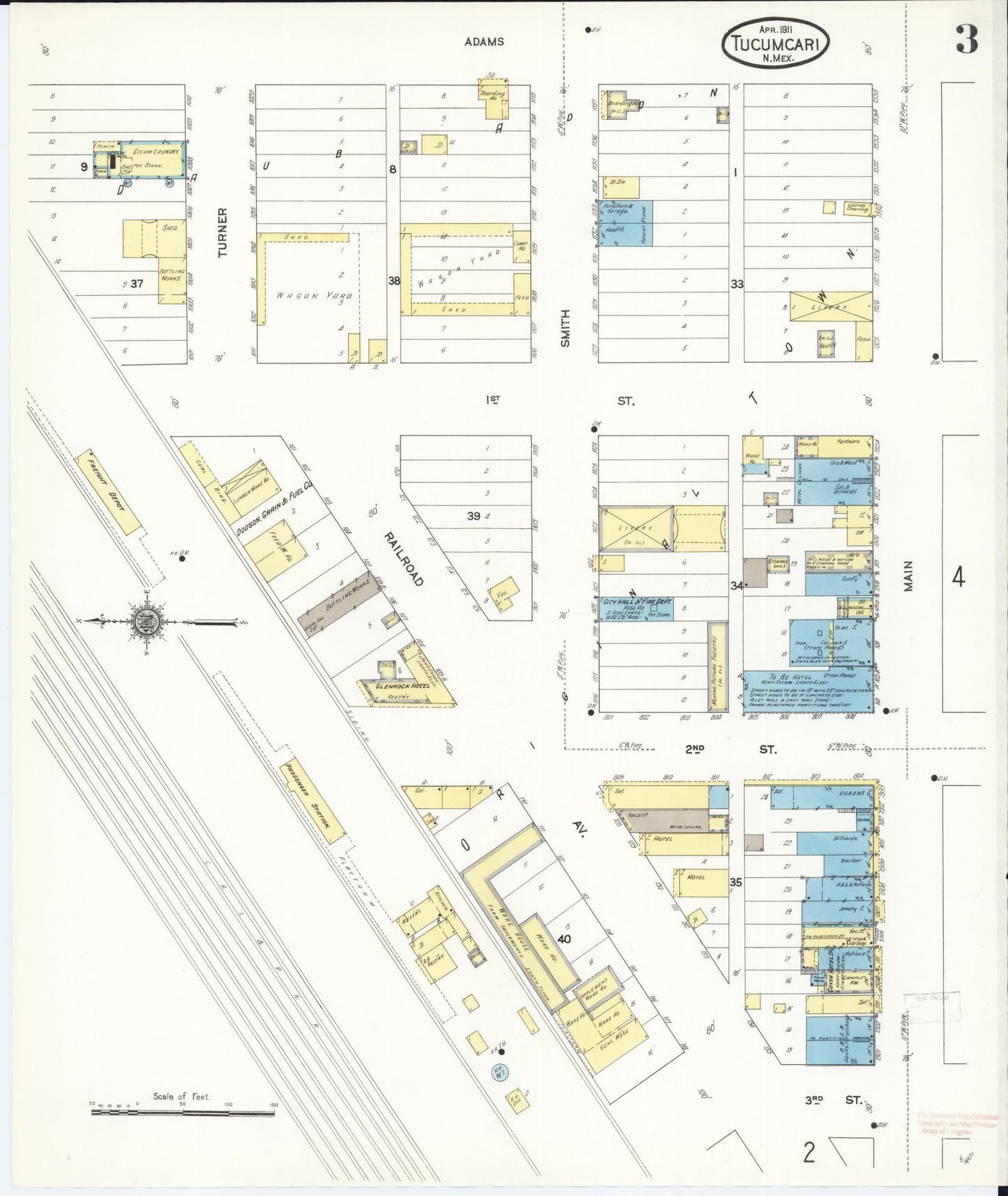 Sanborn Fire Insurance Map from Tucumcari, Quay County, New Mexico (1911), Sheet #0003 - Complete Map Set gallery image, historic Sanborn map, vintage wall art, New Mexico New Mexico