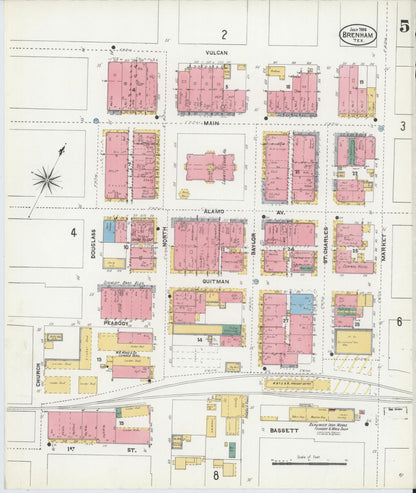 Sanborn Fire Insurance Map from Brenham, Washington County, Texas (1906), Sheet #0005 - Historic Sanborn Fire Insurance Map Print, vintage old map wall art, antique decor, genealogy gift, Texas Texas map