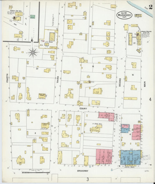 Sanborn Fire Insurance Map from Muskogee, Muskogee County, Oklahoma (1901), Sheet #0002 - Historic Sanborn Fire Insurance Map Print, vintage old map wall art, antique decor, genealogy gift, Oklahoma Oklahoma map