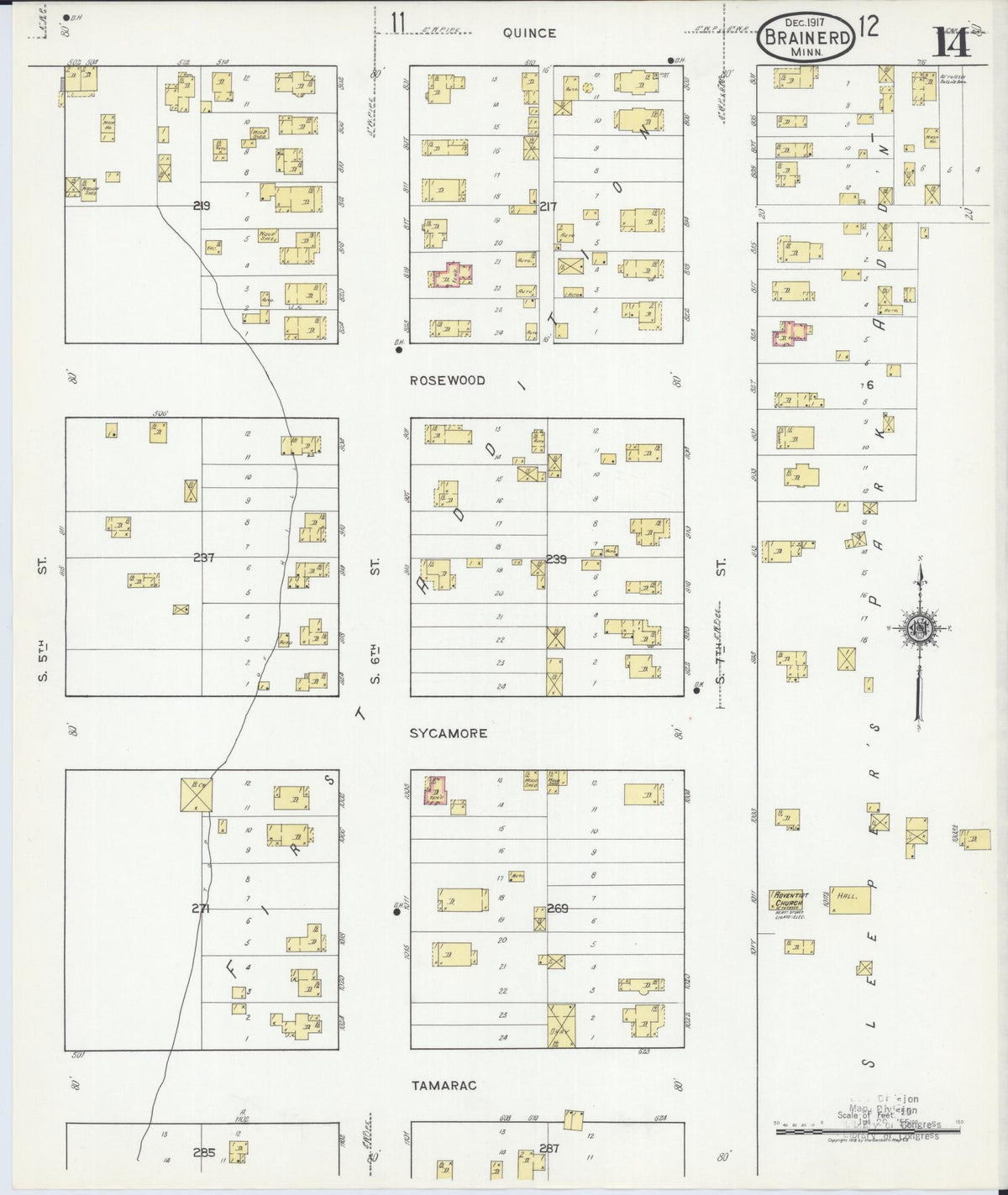 Sanborn Fire Insurance Map from Brainerd, Crow Wing County, Minnesota (1917), Sheet #0014 - Historic Sanborn Fire Insurance Map Print, vintage old map wall art, antique decor, genealogy gift, Minnesota Minnesota map