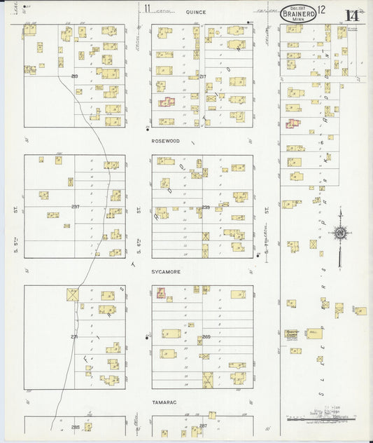 Sanborn Fire Insurance Map from Brainerd, Crow Wing County, Minnesota (1917), Sheet #0014 - Historic Sanborn Fire Insurance Map Print, vintage old map wall art, antique decor, genealogy gift, Minnesota Minnesota map