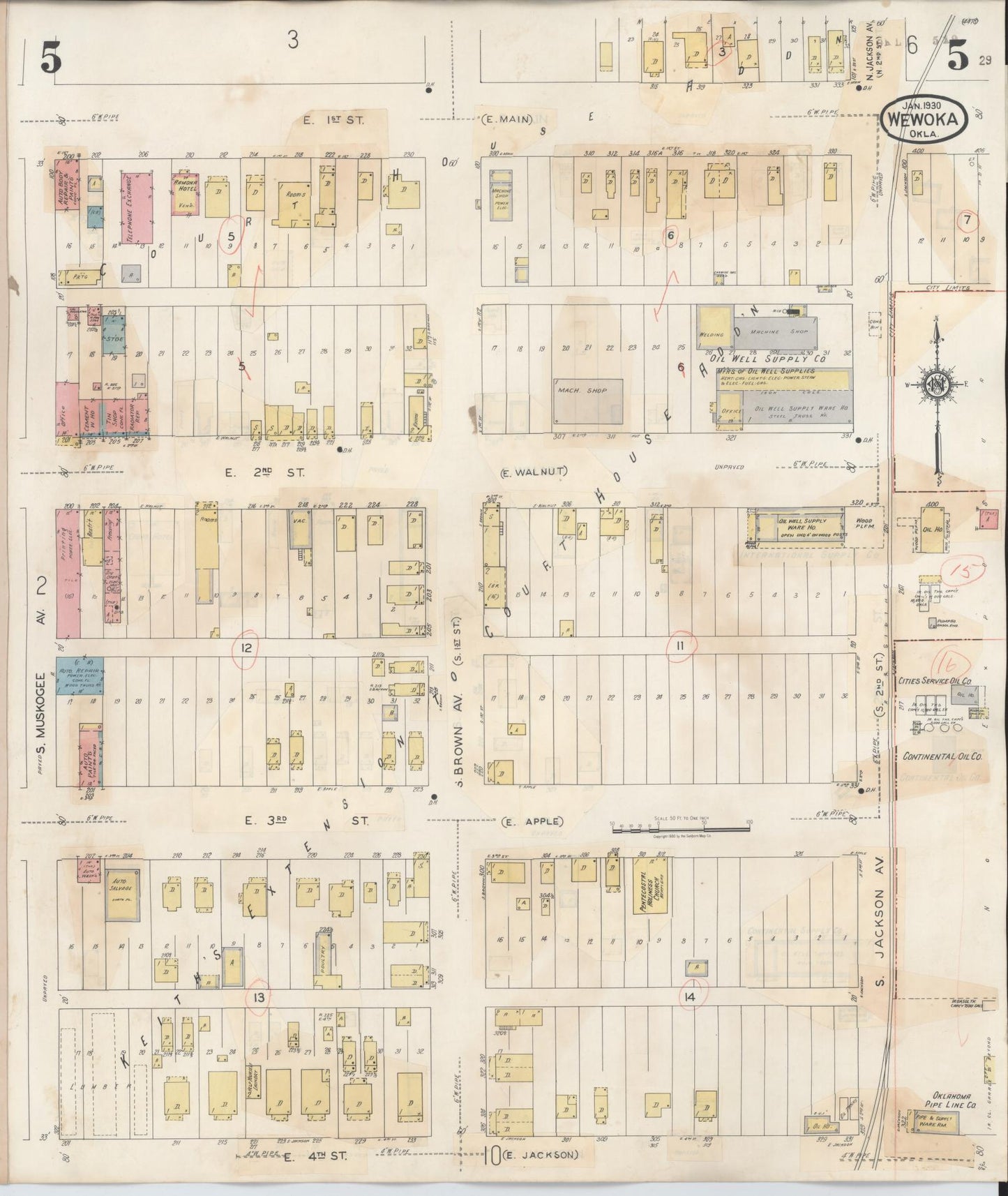 Sanborn Fire Insurance Map from Wewoka, Seminole County, Oklahoma (1945), Sheet #0005 - Complete Map Set gallery image, historic Sanborn map, vintage wall art, Oklahoma Oklahoma