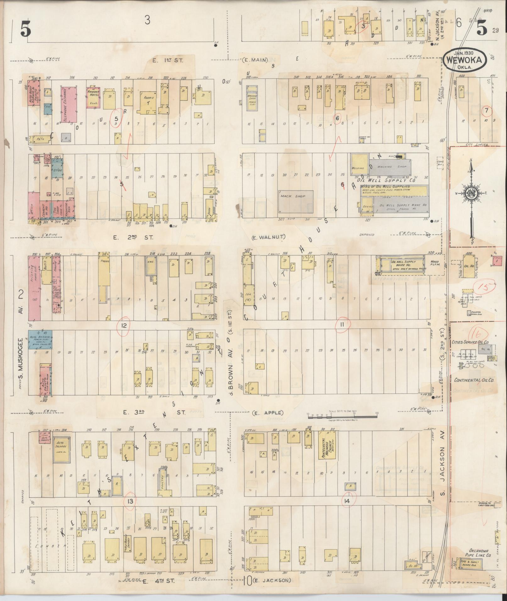 Sanborn Fire Insurance Map from Wewoka, Seminole County, Oklahoma (1945), Sheet #0005 - Complete Map Set gallery image, historic Sanborn map, vintage wall art, Oklahoma Oklahoma