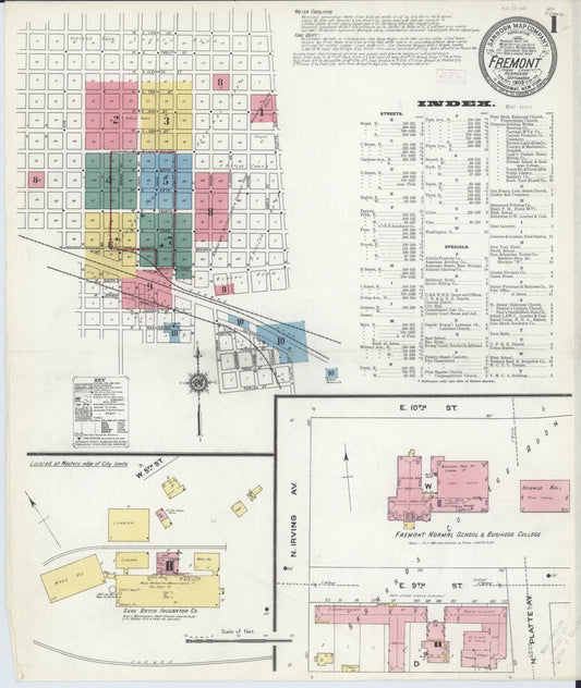 Sanborn Fire Insurance Map from Fremont, Dodge County, Nebraska (1909), Sheet #0001 - Historic Sanborn Fire Insurance Map Print, vintage old map wall art, antique decor, genealogy gift, Nebraska Nebraska map