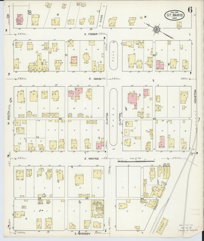 Sanborn Fire Insurance Map from Saint Marys, Auglaize County, Ohio (1914), Sheet #0006 - Historic Sanborn Fire Insurance Map Print, vintage old map wall art, antique decor, genealogy gift, Ohio Ohio map