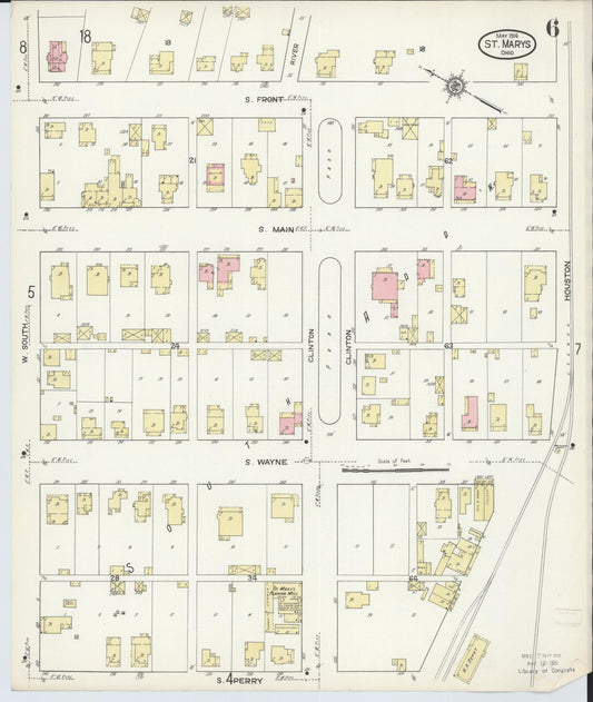 Sanborn Fire Insurance Map from Saint Marys, Auglaize County, Ohio (1914), Sheet #0006 - Historic Sanborn Fire Insurance Map Print, vintage old map wall art, antique decor, genealogy gift, Ohio Ohio map
