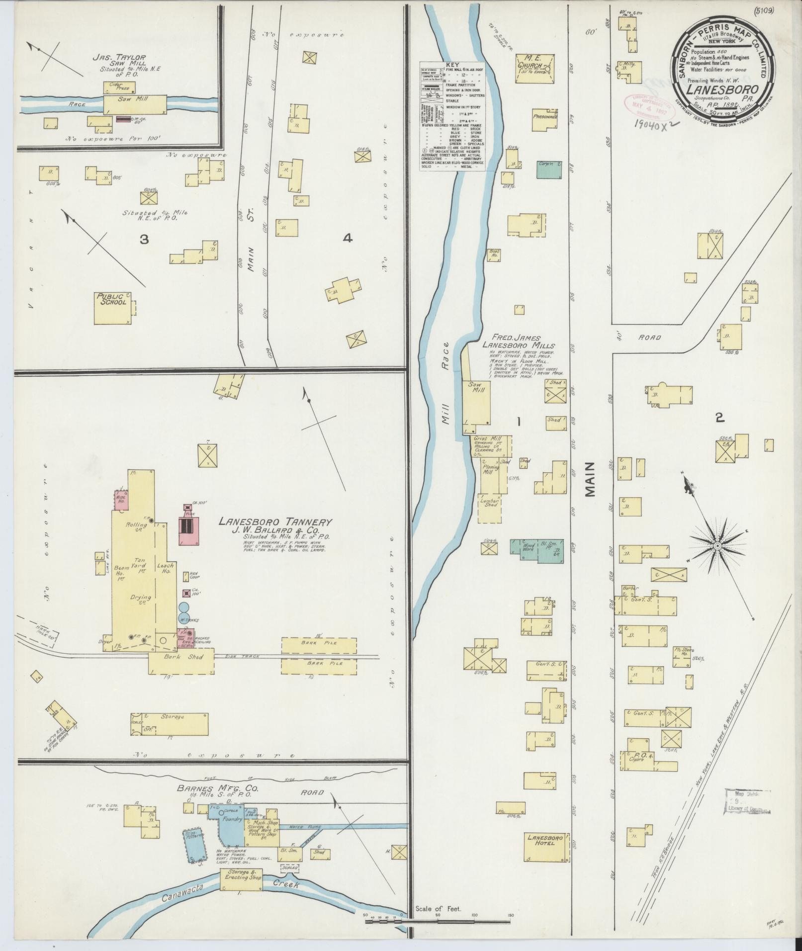 Sanborn Fire Insurance Map from Lanesboro, Susquehanna County, Pennsylvania (1892), Sheet #0001 - Historic Sanborn Fire Insurance Map Print, vintage old map wall art, antique decor, genealogy gift, Pennsylvania Pennsylvania map