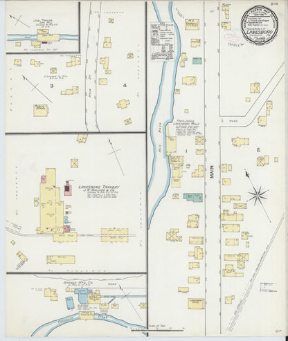 Sanborn Fire Insurance Map from Lanesboro, Susquehanna County, Pennsylvania (1892), Sheet #0001 - Historic Sanborn Fire Insurance Map Print, vintage old map wall art, antique decor, genealogy gift, Pennsylvania Pennsylvania map