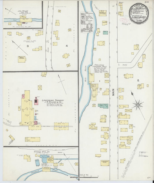 Sanborn Fire Insurance Map from Lanesboro, Susquehanna County, Pennsylvania (1892), Sheet #0001 - Historic Sanborn Fire Insurance Map Print, vintage old map wall art, antique decor, genealogy gift, Pennsylvania Pennsylvania map