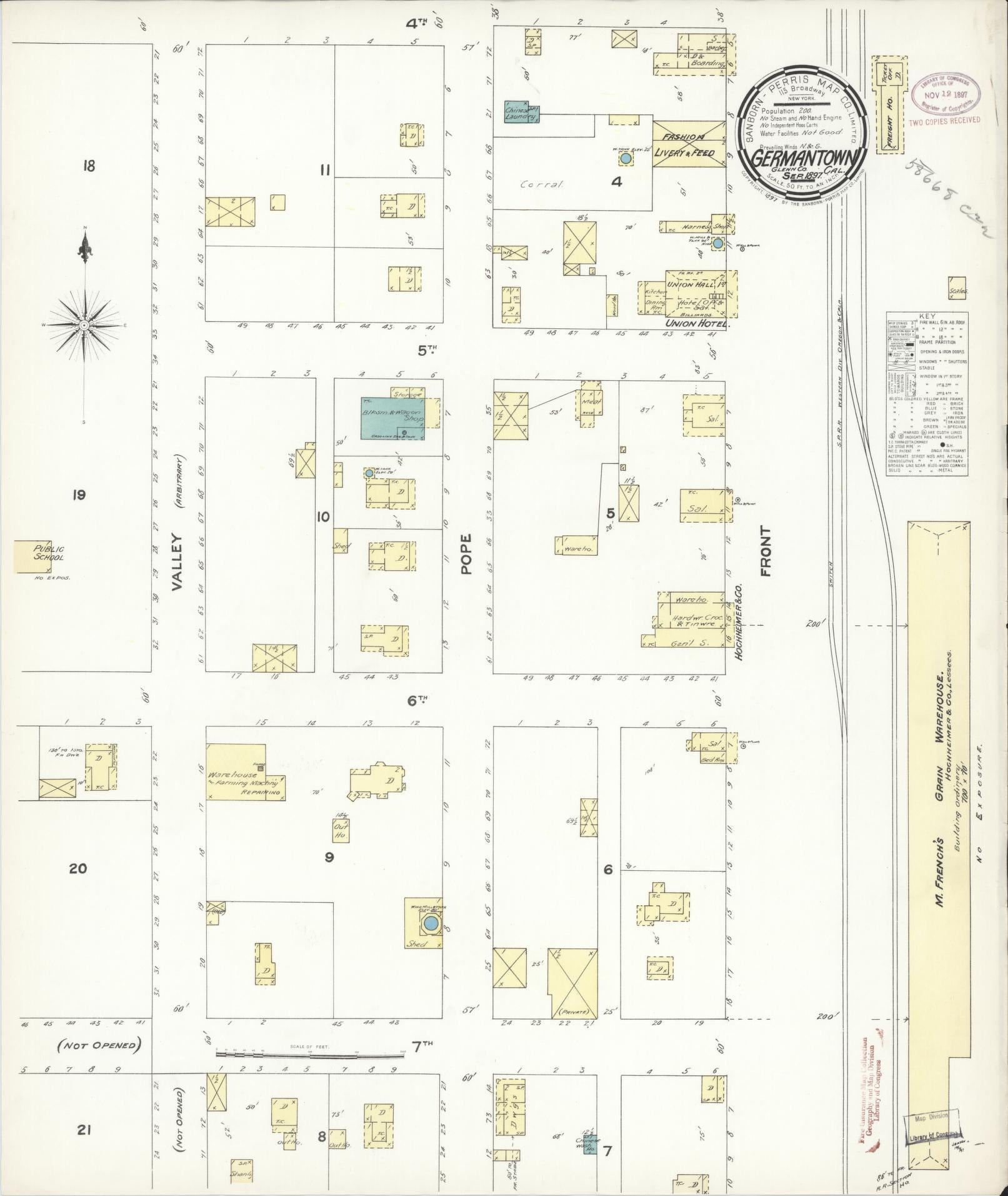 Sanborn Fire Insurance Map from Germantown, Glenn County, California (1897), Sheet #0001 - Historic Sanborn Fire Insurance Map Print, vintage old map wall art, antique decor, genealogy gift, California California map