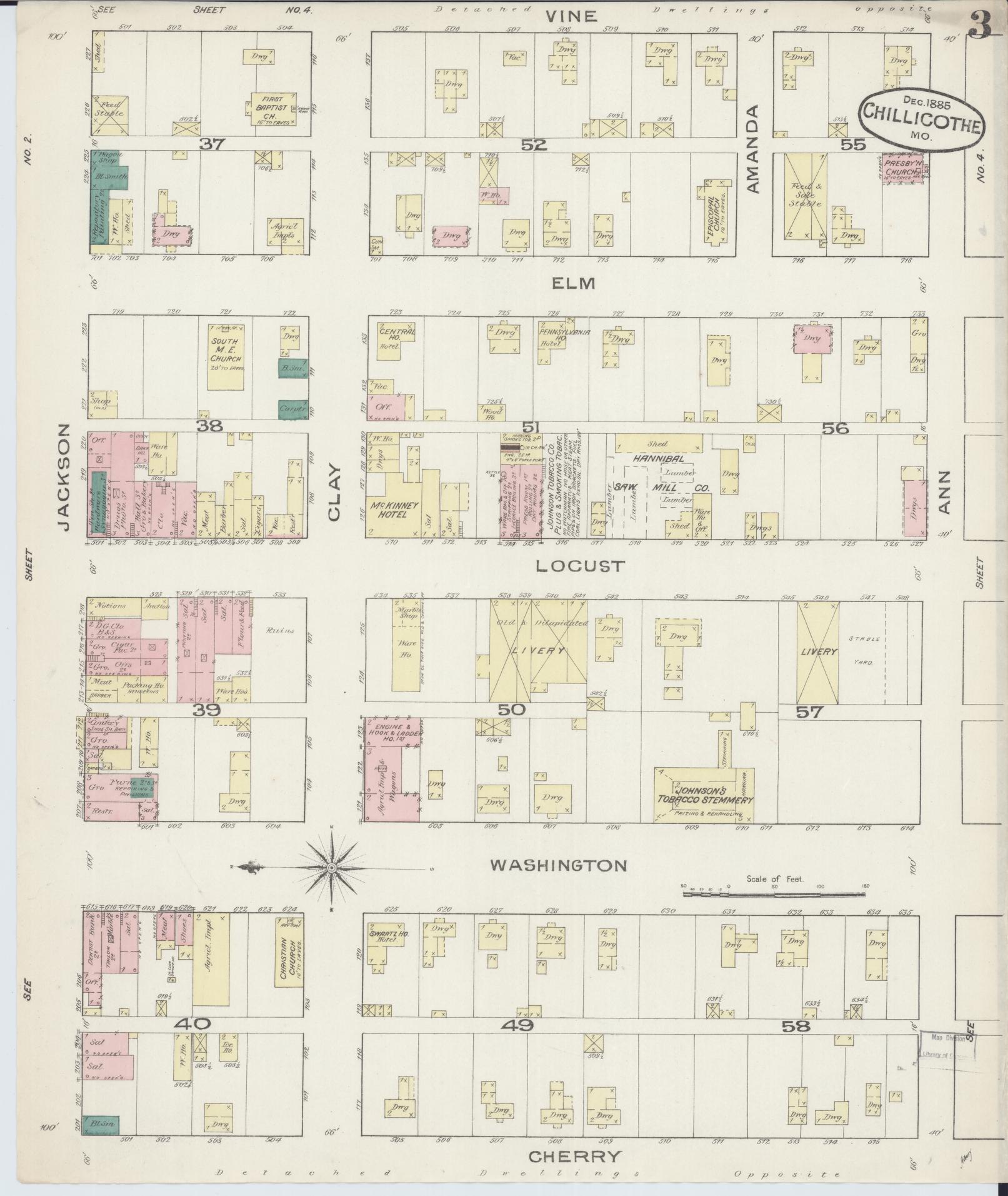 Sanborn Fire Insurance Map from Chillicothe, Livingston County, Missouri (1885), Sheet #0003 - Complete Map Set gallery image, historic Sanborn map, vintage wall art, Missouri Missouri