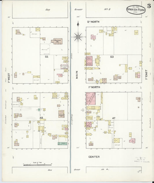 Sanborn Fire Insurance Map from Spanish Fork, Utah County, Utah (1890), Sheet #0003 - Historic Sanborn Fire Insurance Map Print, vintage old map wall art, antique decor, genealogy gift, Spanish Fork Utah map