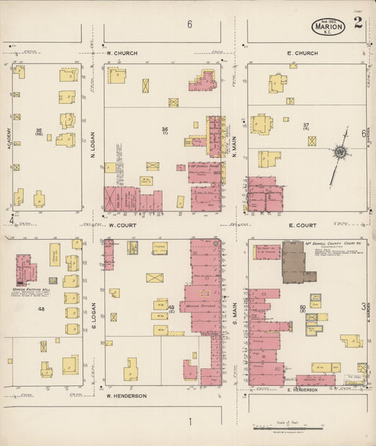 Sanborn Fire Insurance Map from Marion, Mcdowell County, North Carolina (1922), Sheet #0002 - Historic Sanborn Fire Insurance Map Print, vintage old map wall art, antique decor, genealogy gift, North Carolina North Carolina map
