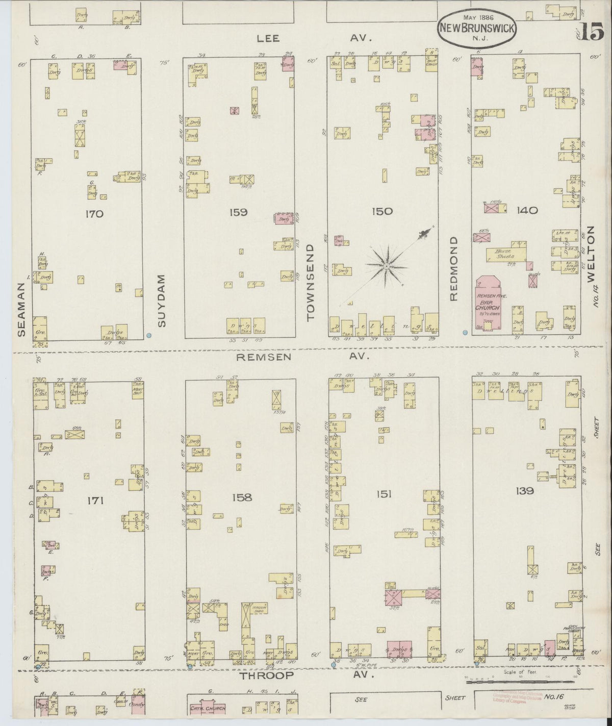 Sanborn Fire Insurance Map from New Brunswick, Middlesex County, New Jersey (1886), Sheet #0015 - Complete Map Set gallery image, historic Sanborn map, vintage wall art, New Jersey New Jersey