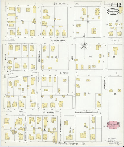 Sanborn Fire Insurance Map from Marshall, Harrison County, Texas (1909), Sheet #0012 - Complete Map Set gallery image, historic Sanborn map, vintage wall art, Texas Texas